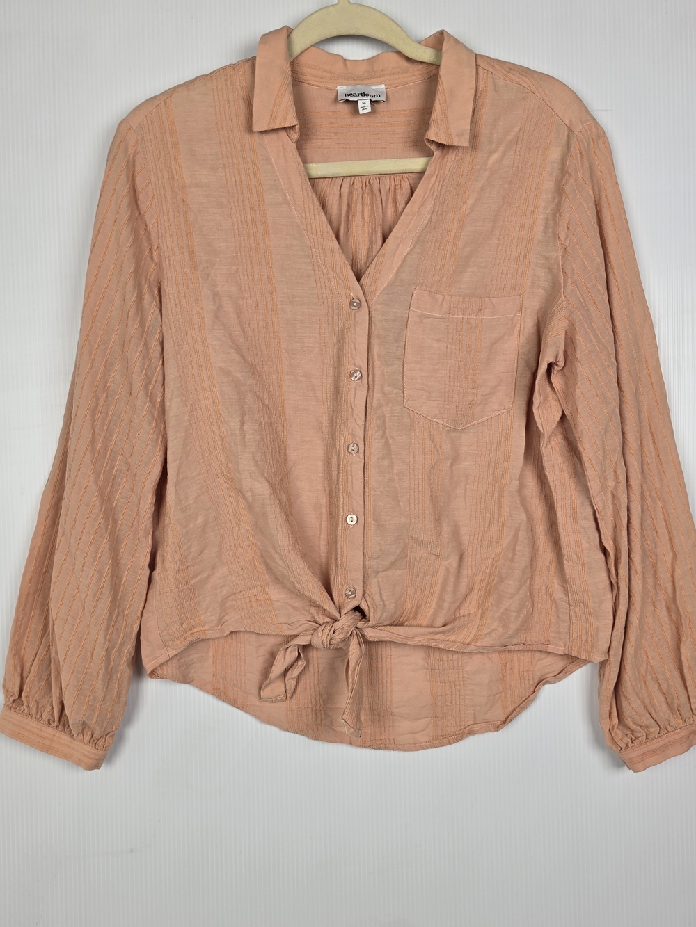 Heartloom Boho Peach Button-Front Tie Hem Shirt 100% Cotton